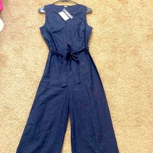 T Tahari linen dress blend size 4 navy blue